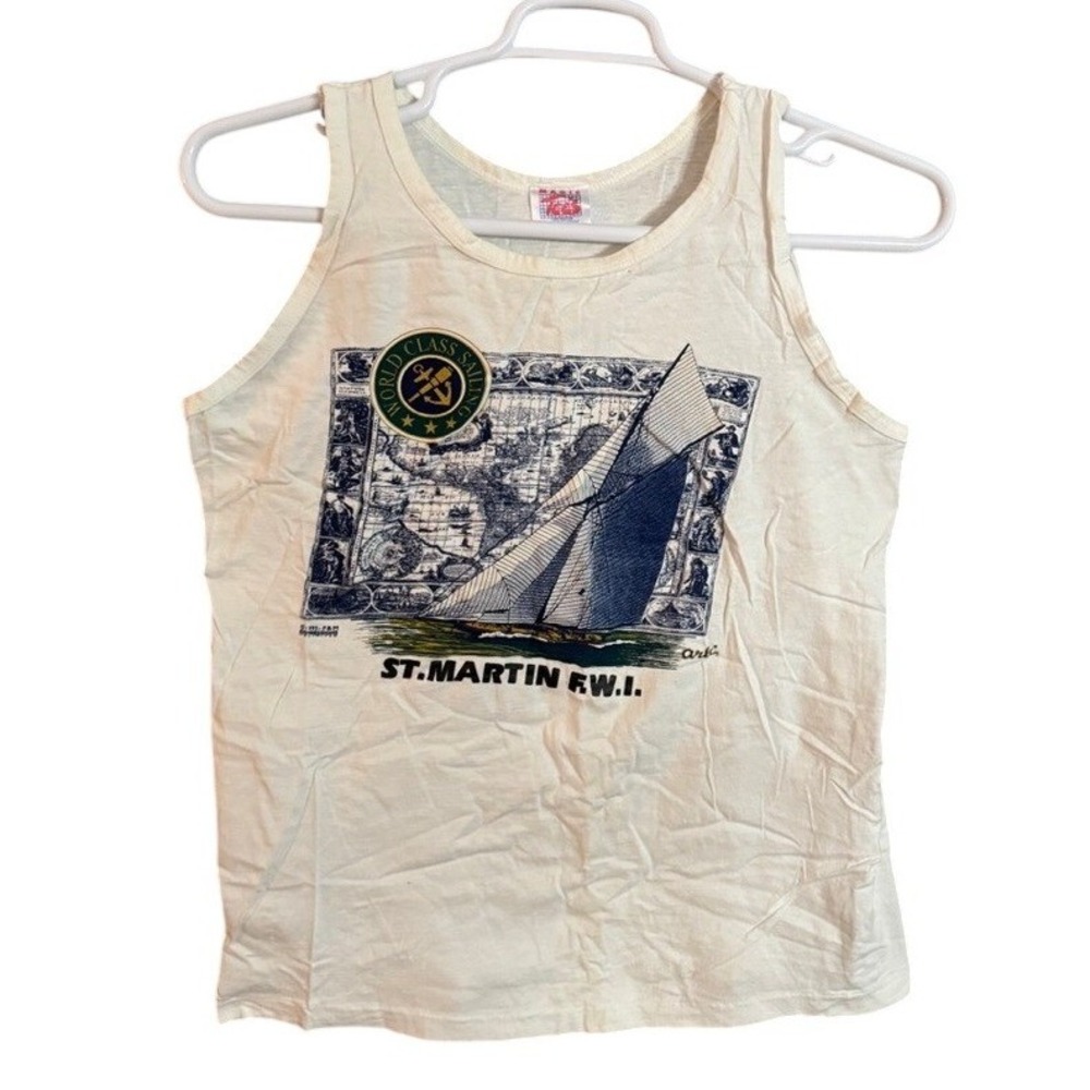 Vintage St Martin RWI World Class Sailing Tank Top Size M White Cotton